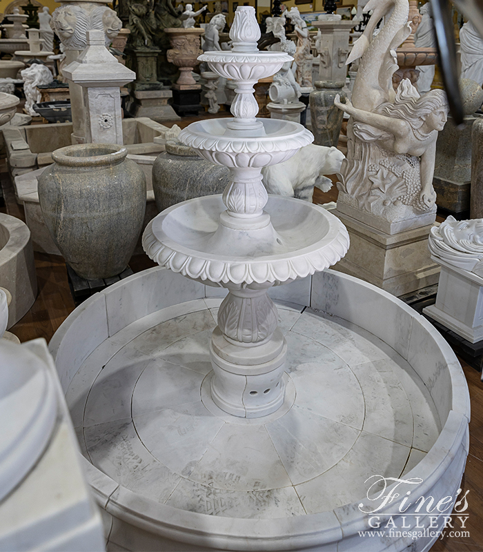 Marble Fountains  - Three Tiered White Marble Fountain With Egg And Dart Edge Details - MF-2104